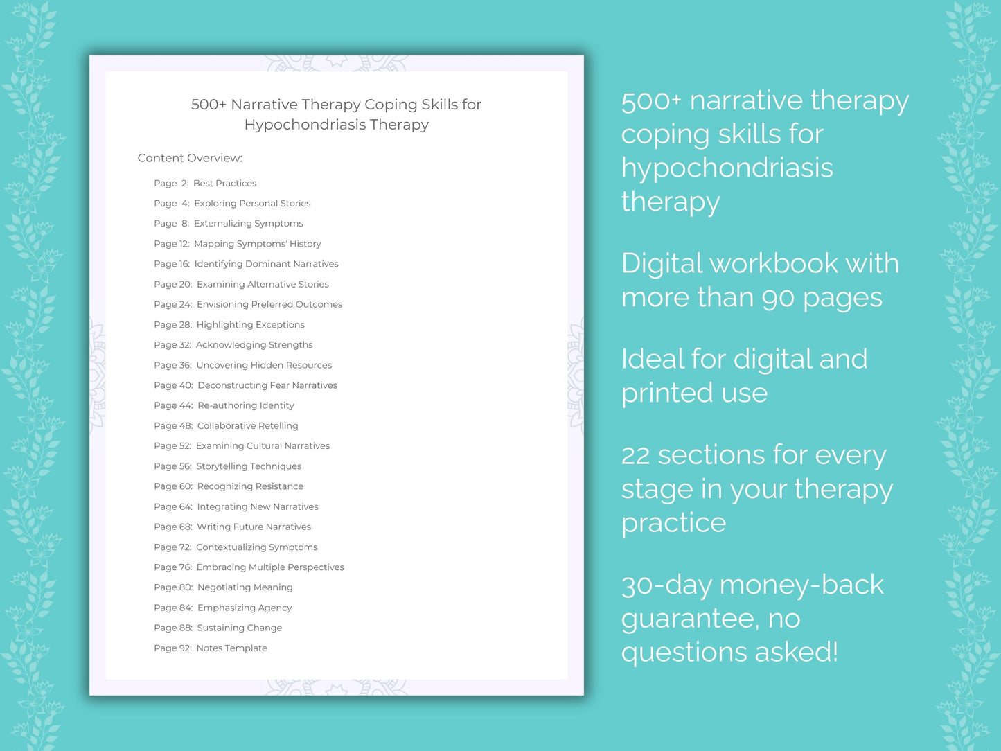 Hypochondriasis Narrative Therapy Therapist Worksheets