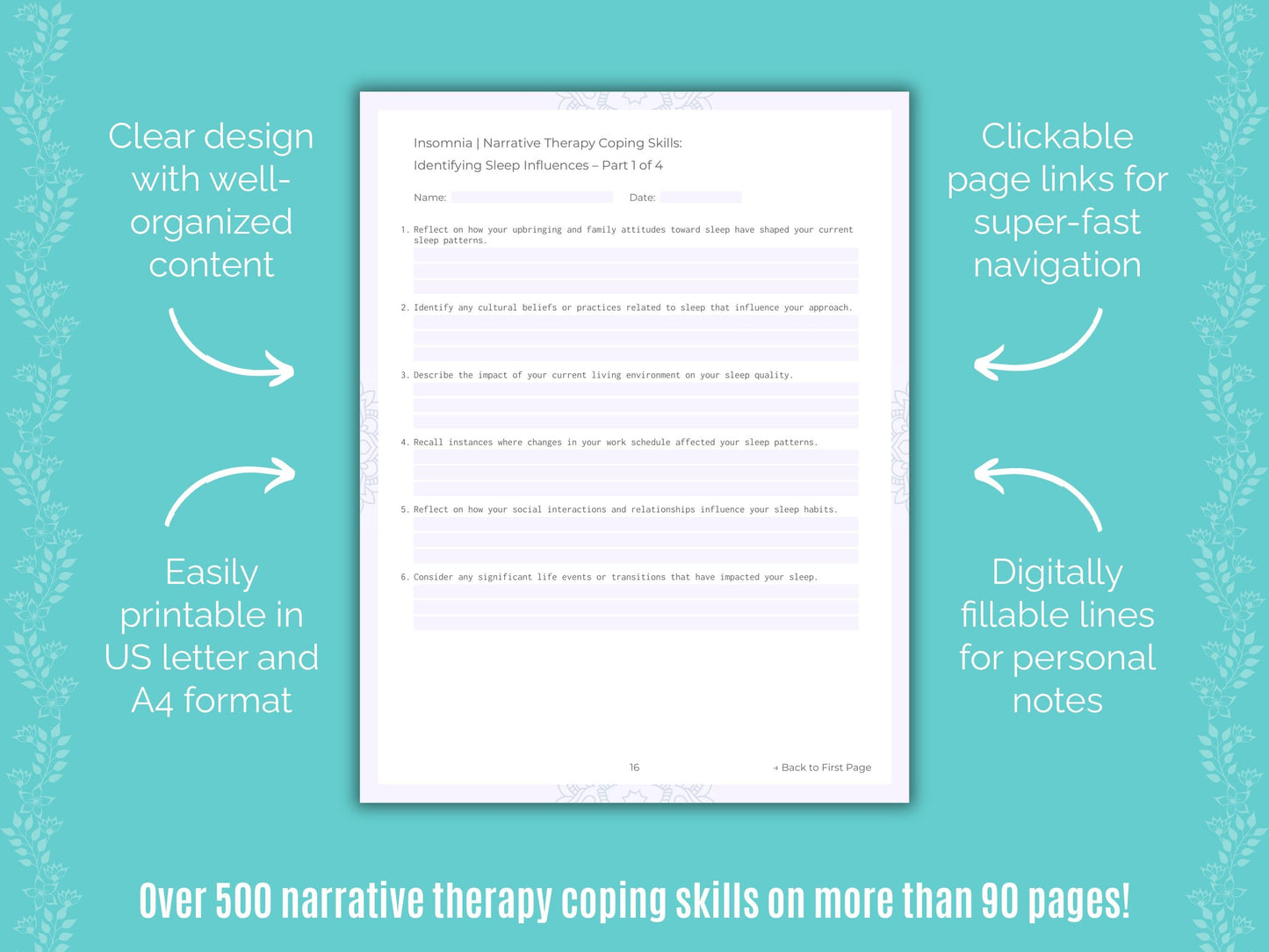 Insomnia Narrative Therapy Counseling Templates