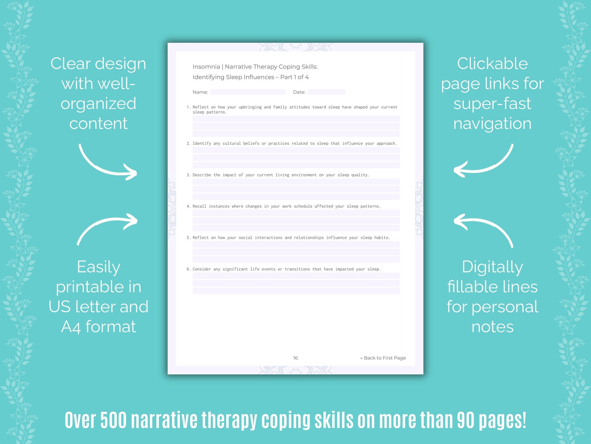 Insomnia Narrative Therapy Counseling Templates