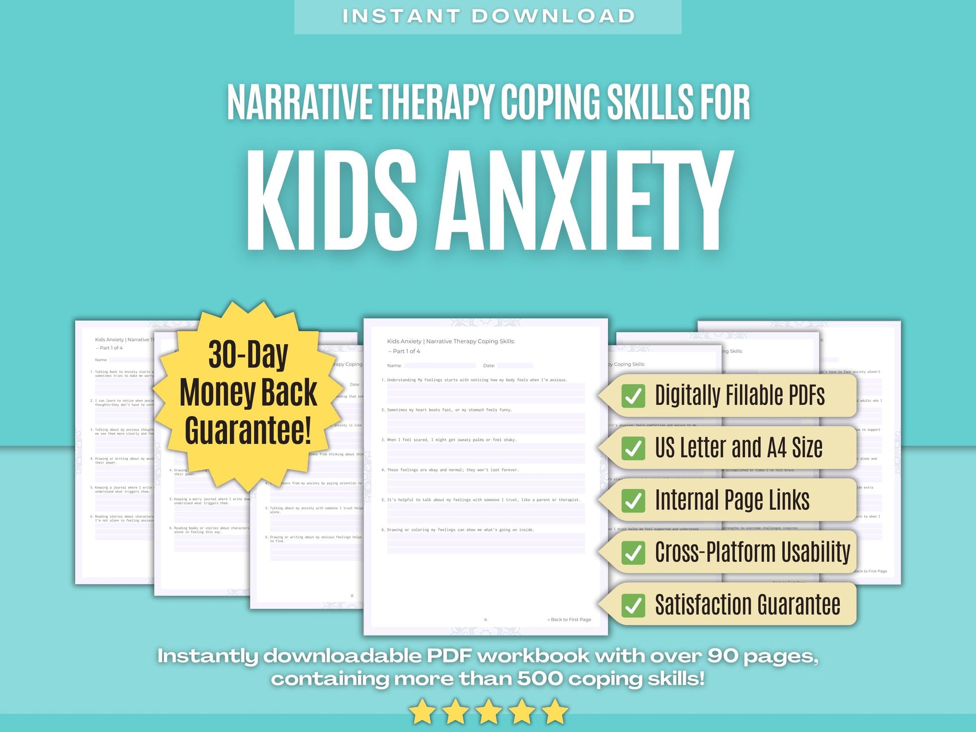 Kids Anxiety Narrative Therapy Psychology Workbooks