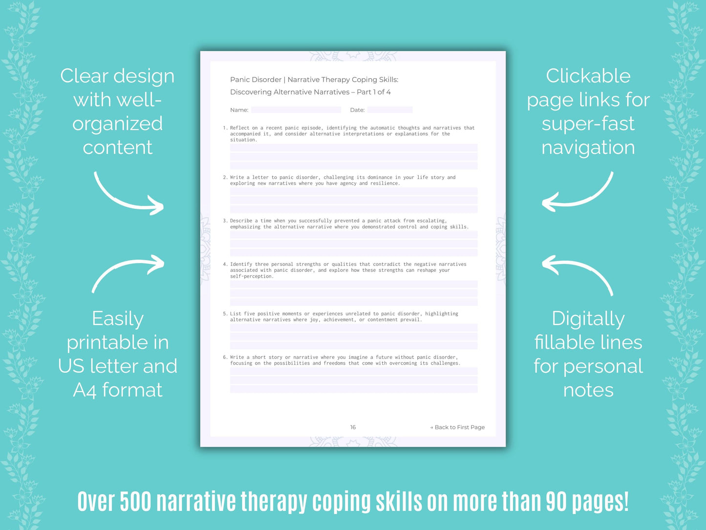 Panic Disorder Narrative Therapy Counseling Templates