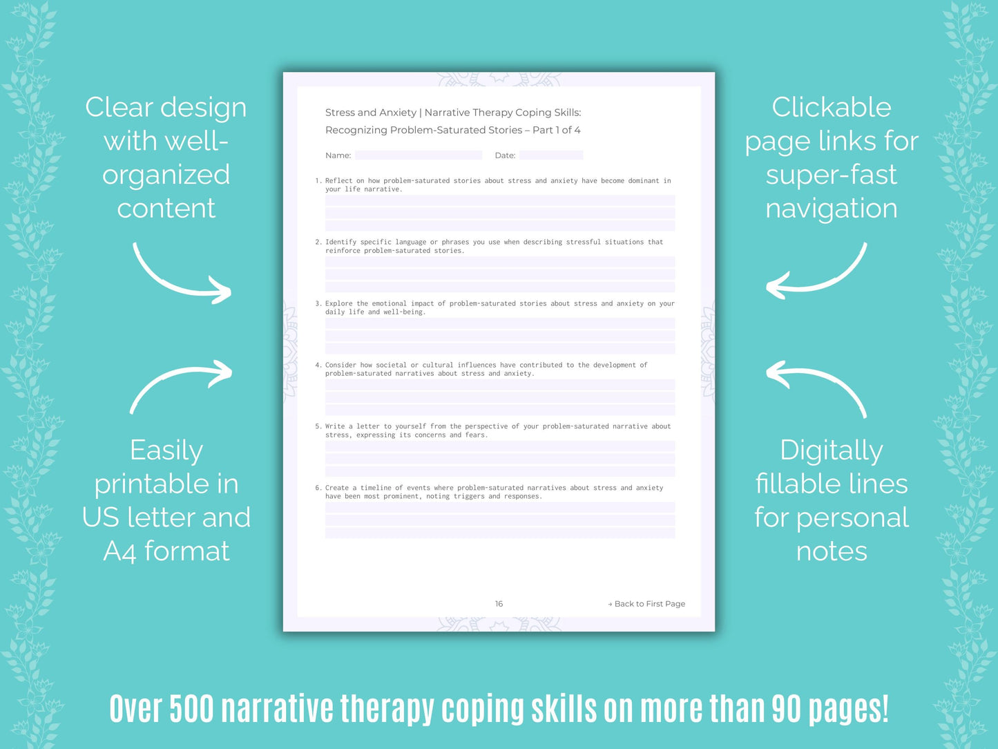 Stress and Anxiety Narrative Therapy Counseling Templates