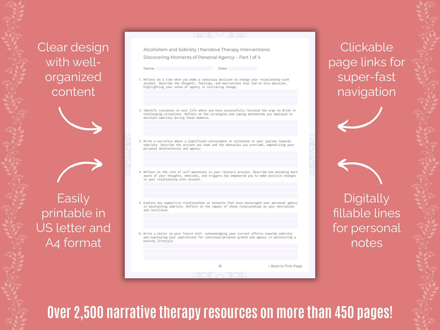 Alcoholism and Sobriety Narrative Therapy Counseling Templates