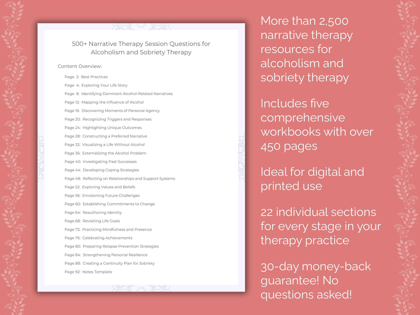 Alcoholism and Sobriety Narrative Therapy Therapist Worksheets