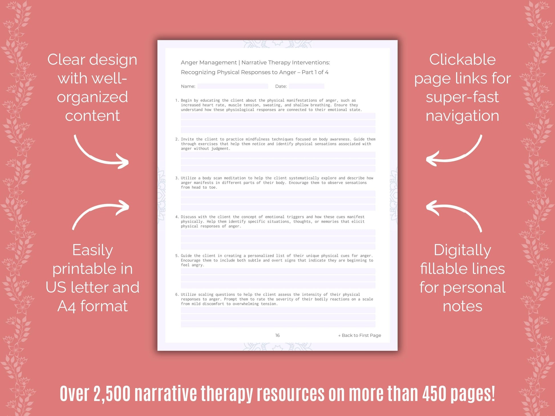 Anger Management Narrative Therapy Counseling Templates