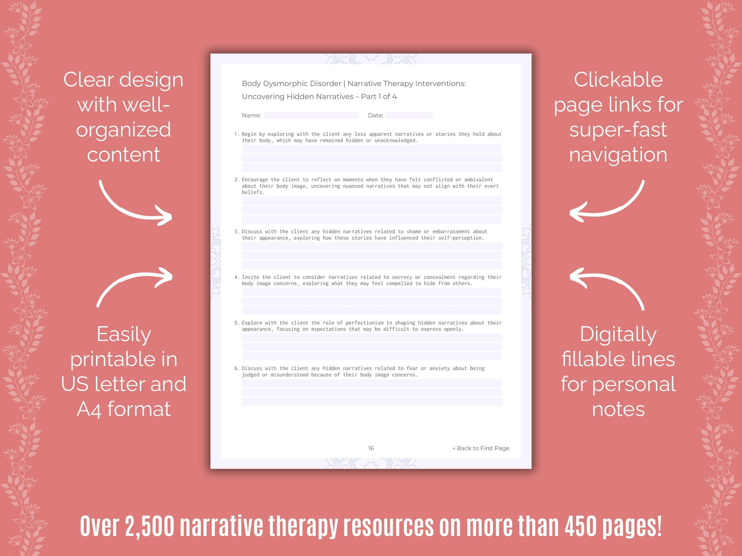 Body Dysmorphic Disorder (BDD) Narrative Therapy Counseling Templates