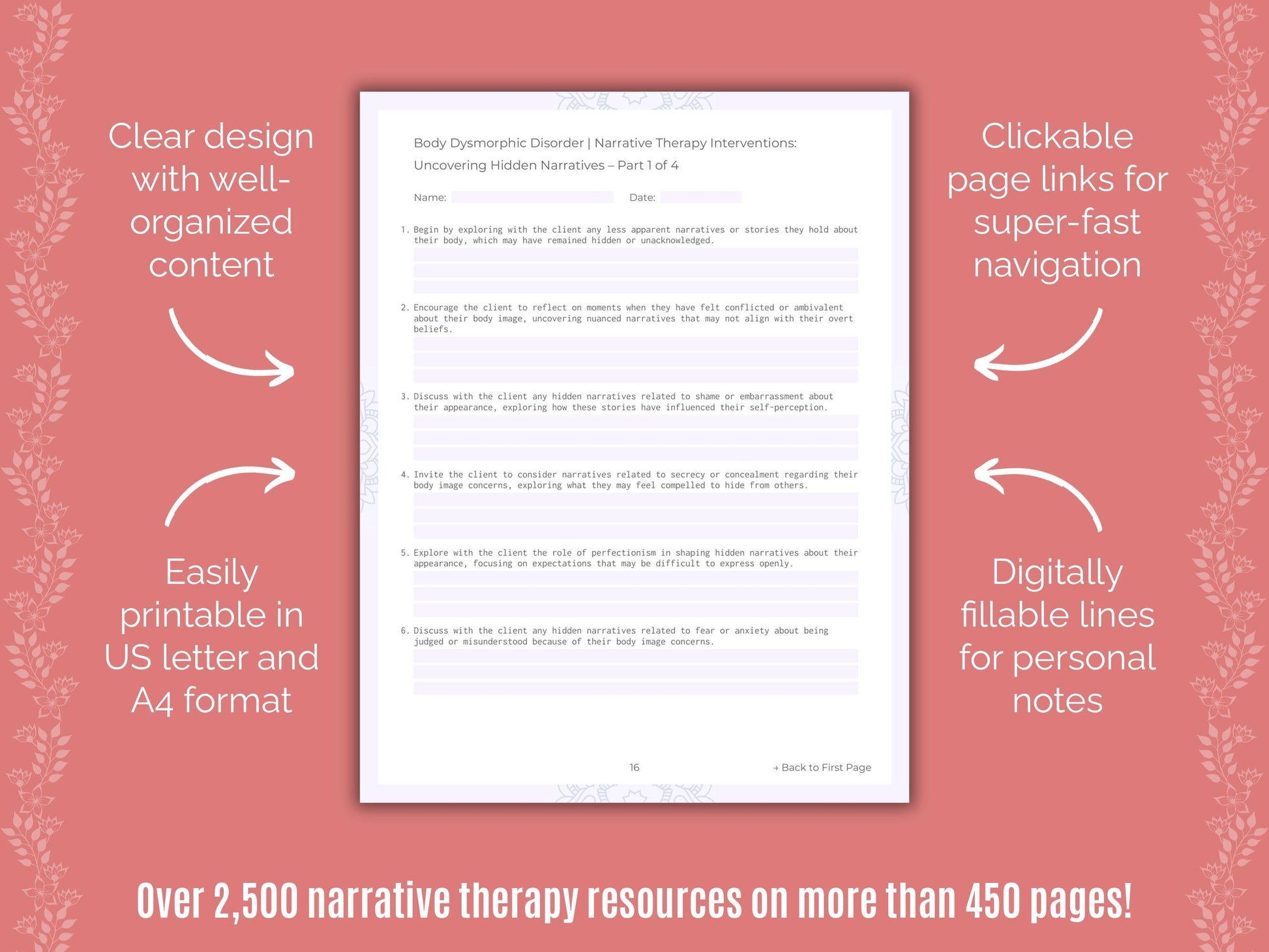 Body Dysmorphic Disorder (BDD) Narrative Therapy Counseling Templates