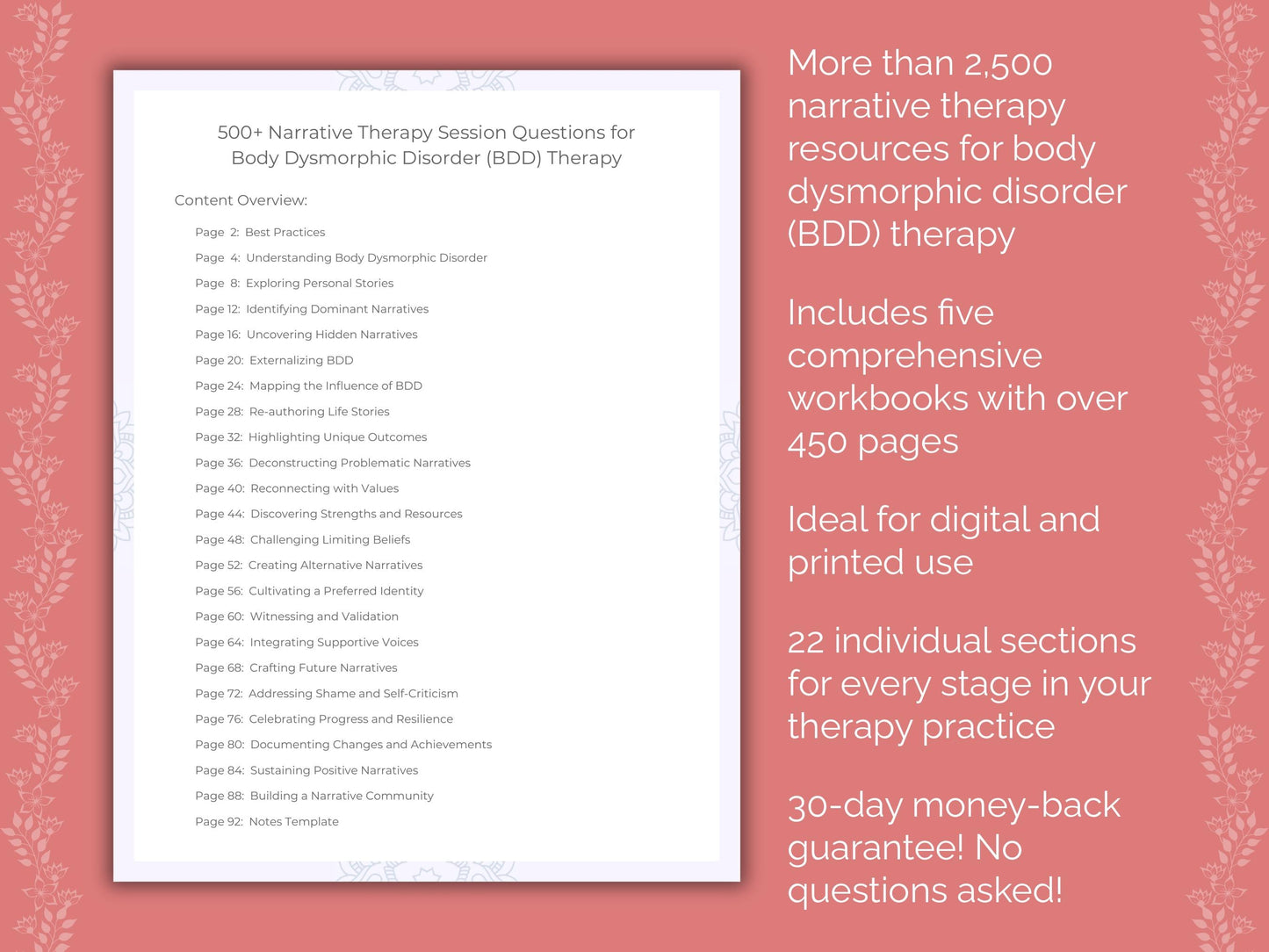 Body Dysmorphic Disorder (BDD) Narrative Therapy Therapist Worksheets