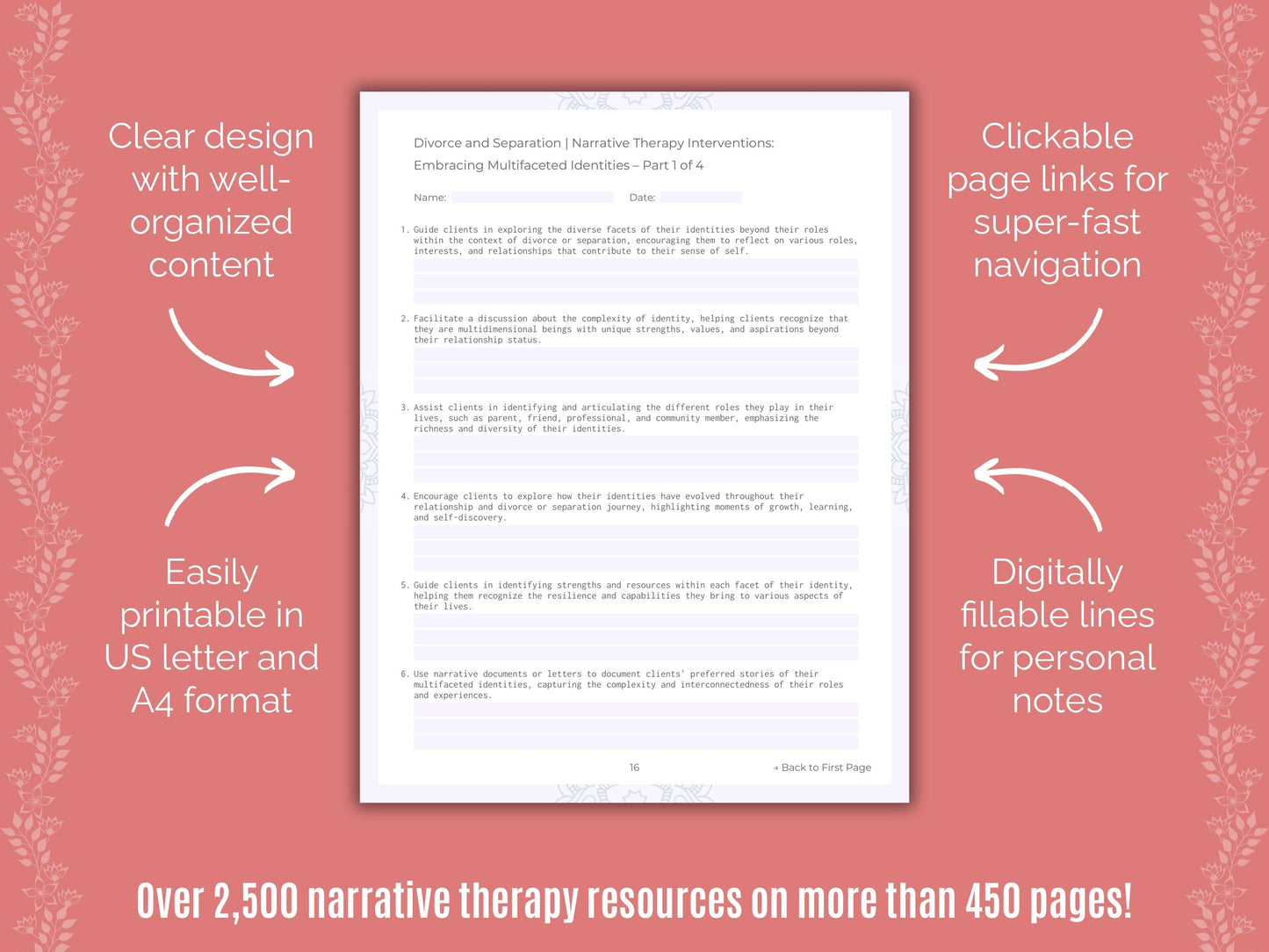 Divorce and Separation Narrative Therapy Counseling Templates