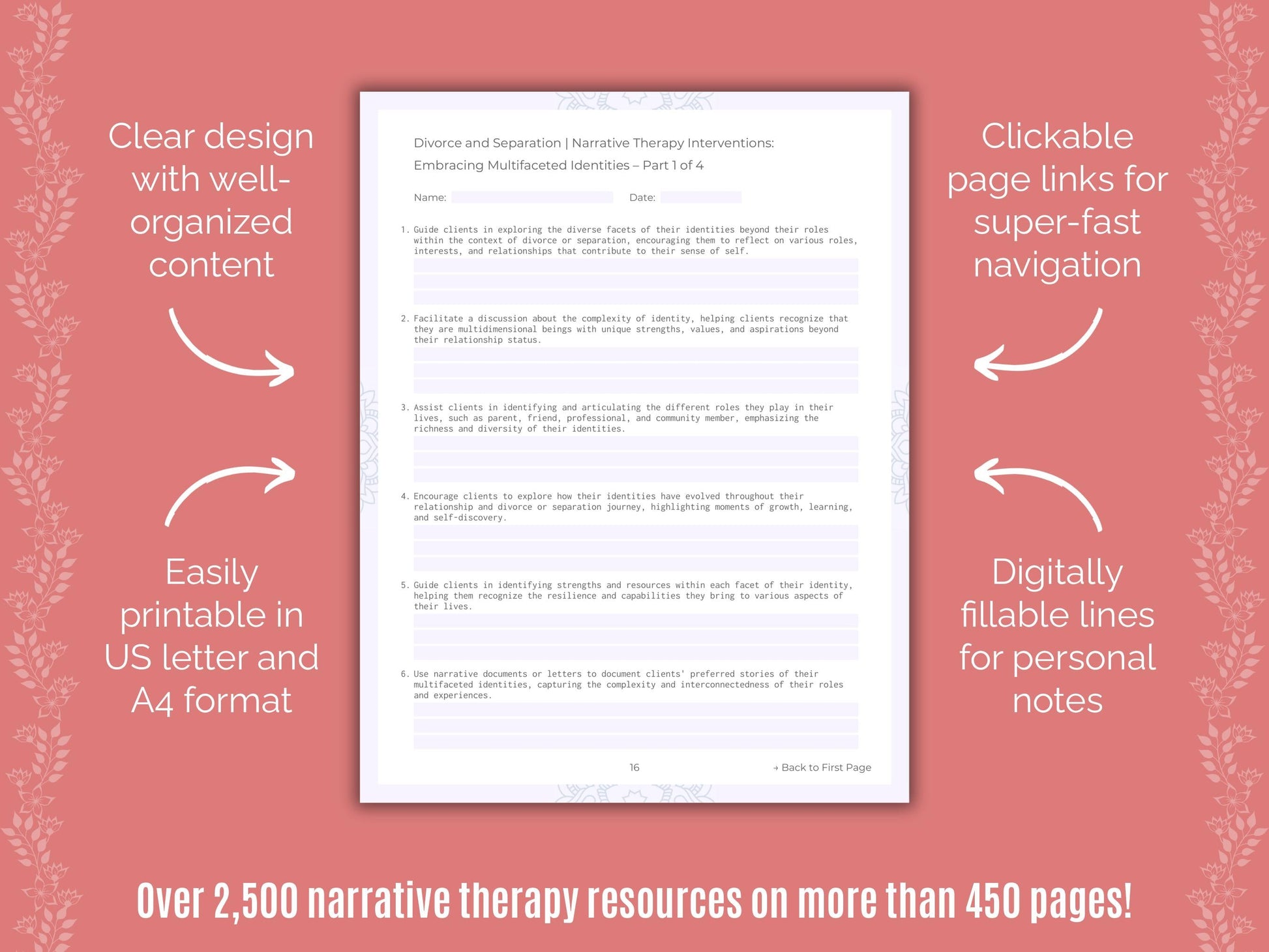 Divorce and Separation Narrative Therapy Counseling Templates