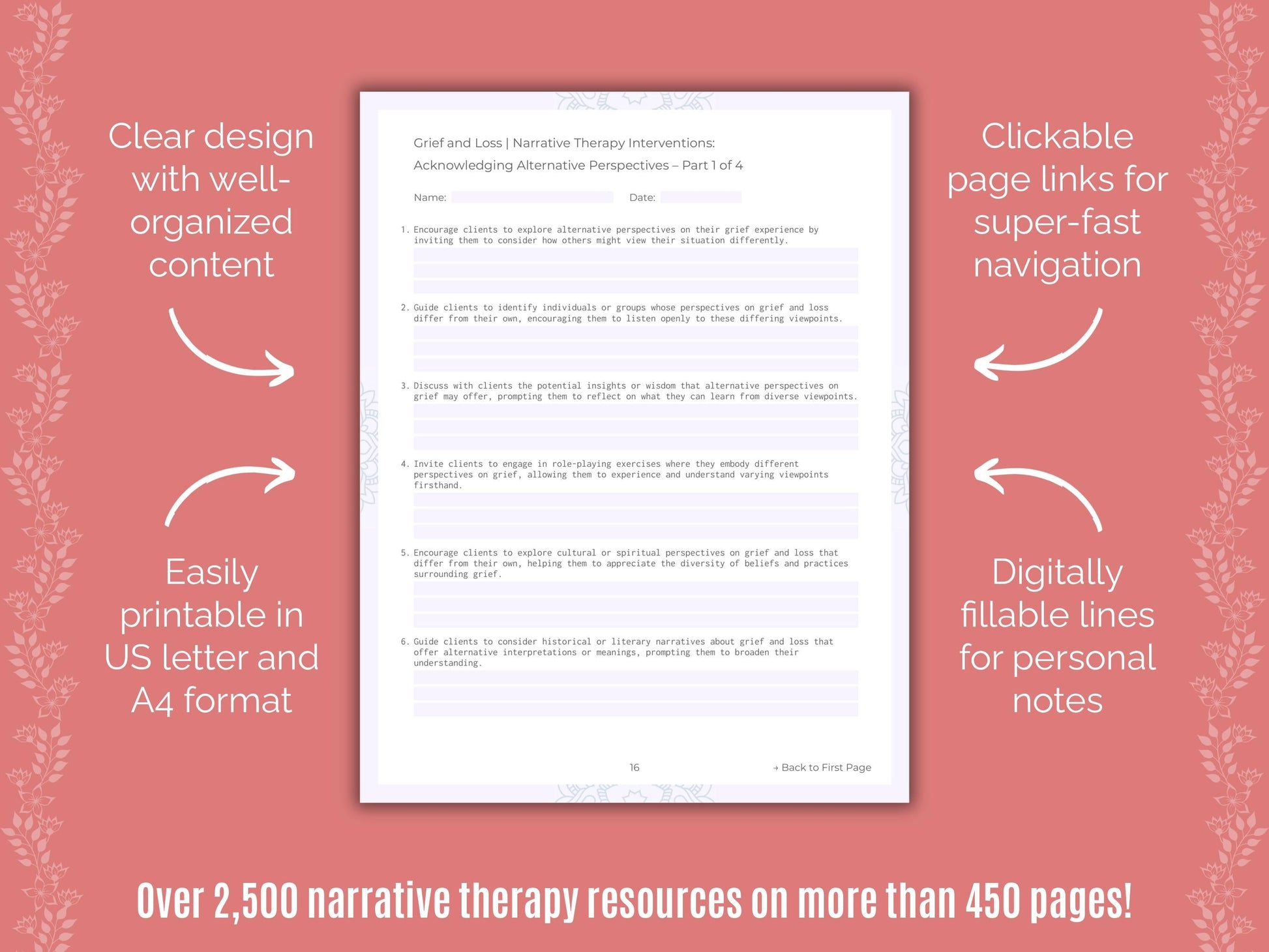 Grief and Loss Narrative Therapy Counseling Templates