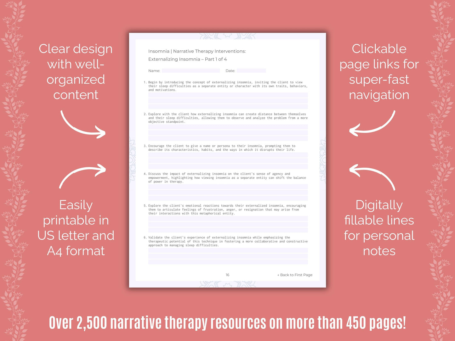 Insomnia Narrative Therapy Counseling Templates