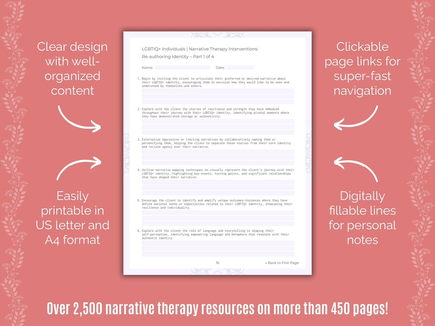 LGBTIQ+ Individuals Narrative Therapy Counseling Templates