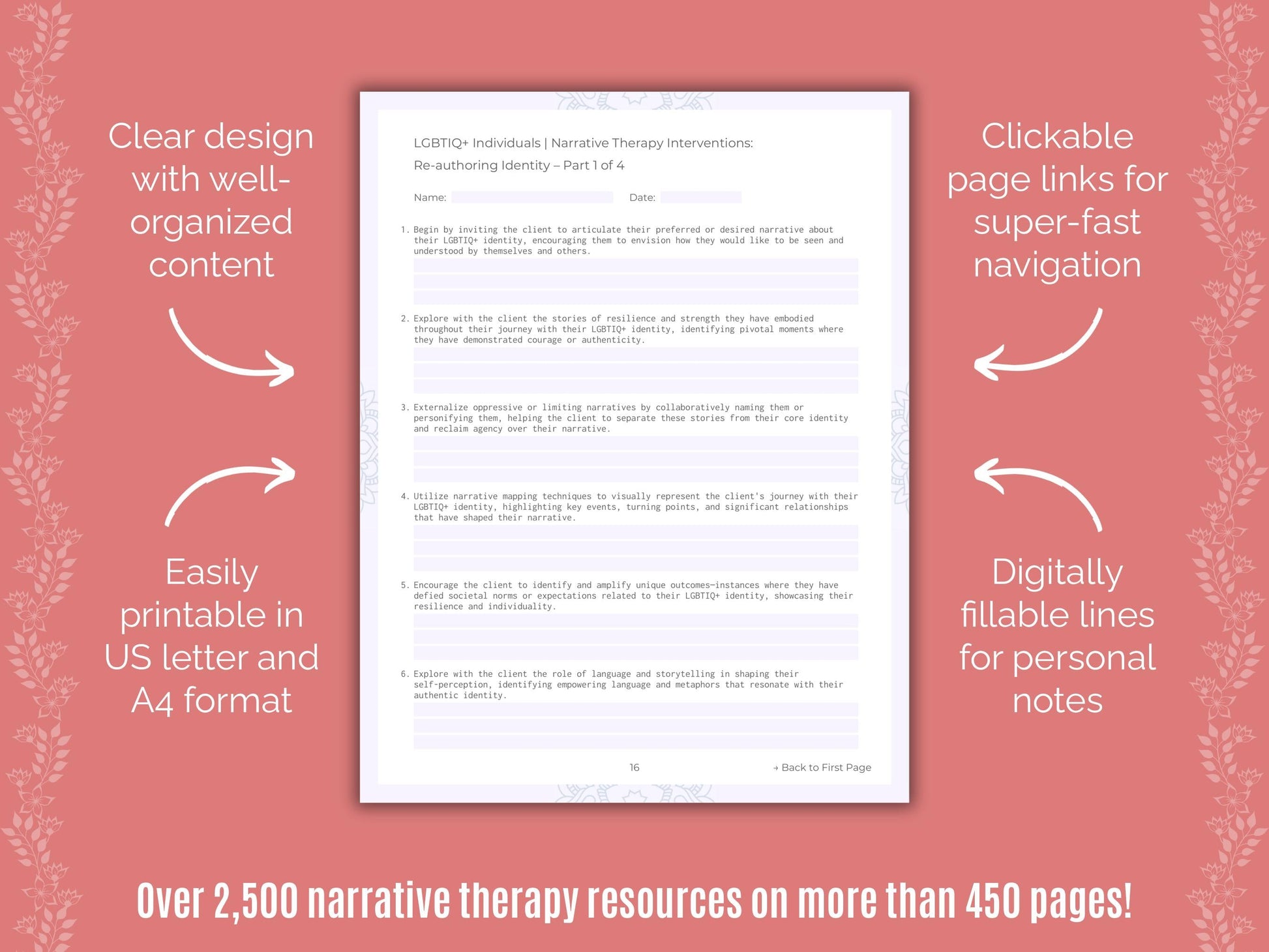 LGBTIQ+ Individuals Narrative Therapy Counseling Templates