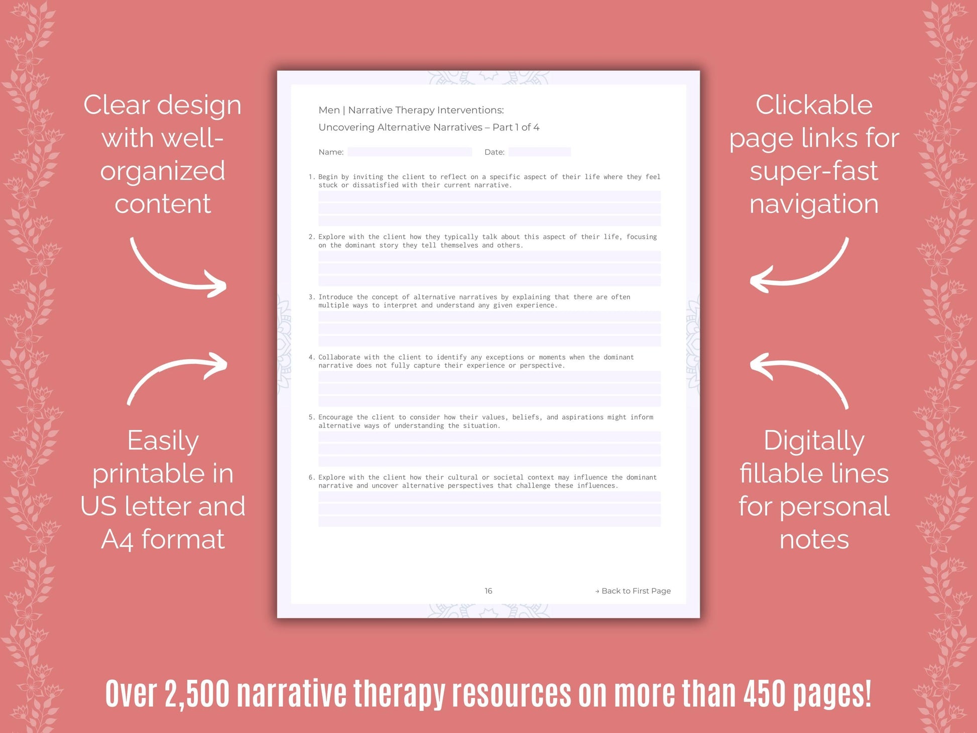 Men Narrative Therapy Counseling Templates