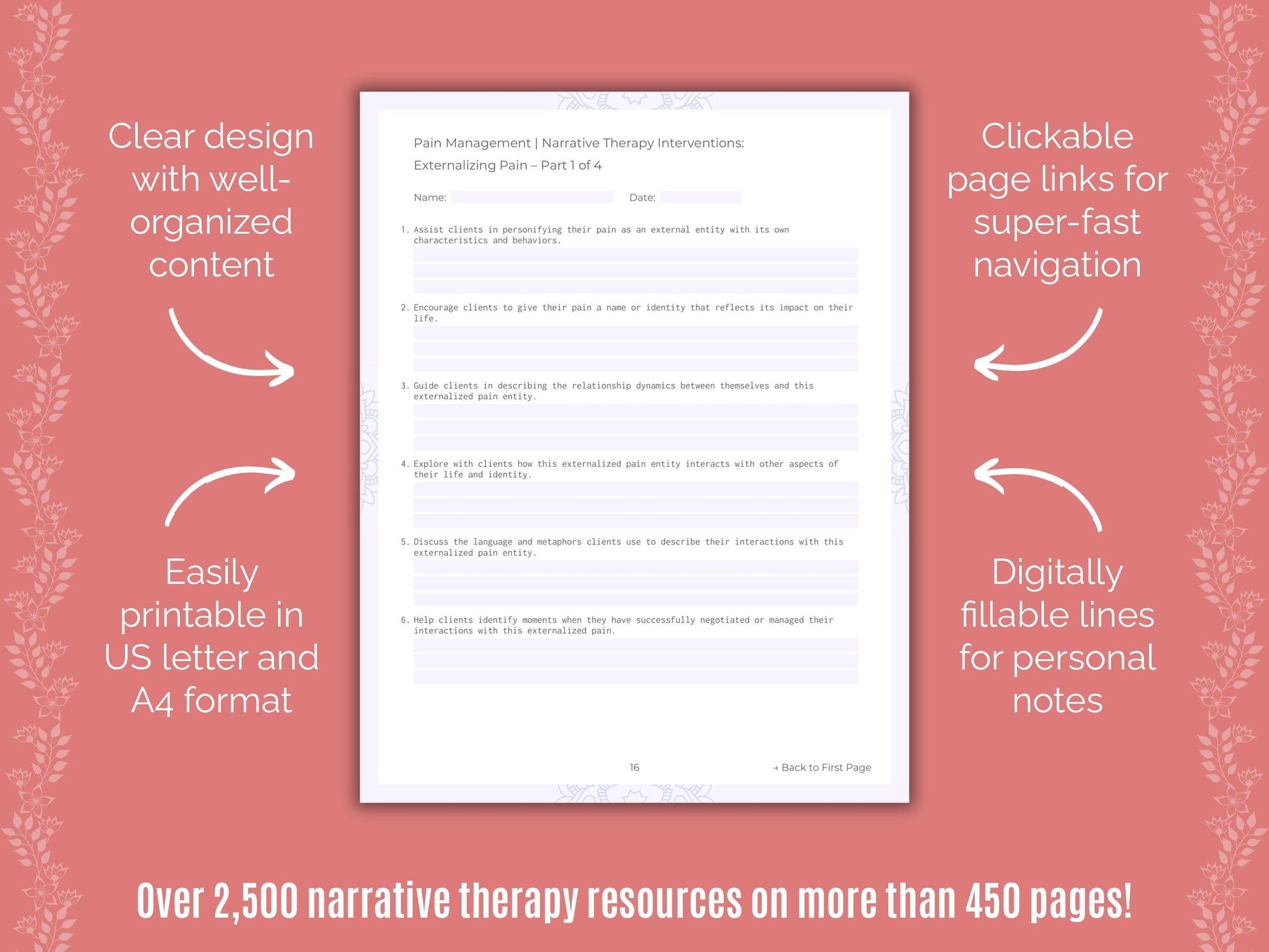 Pain Management Narrative Therapy Counseling Templates