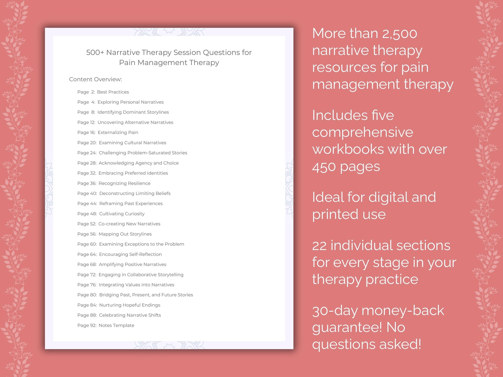 Pain Management Narrative Therapy Therapist Worksheets