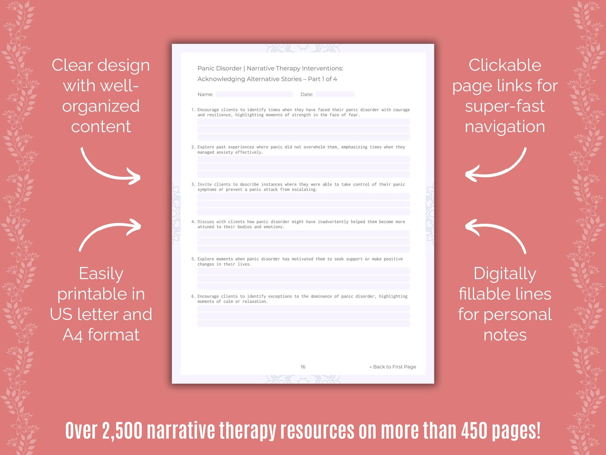 Panic Disorder Narrative Therapy Counseling Templates