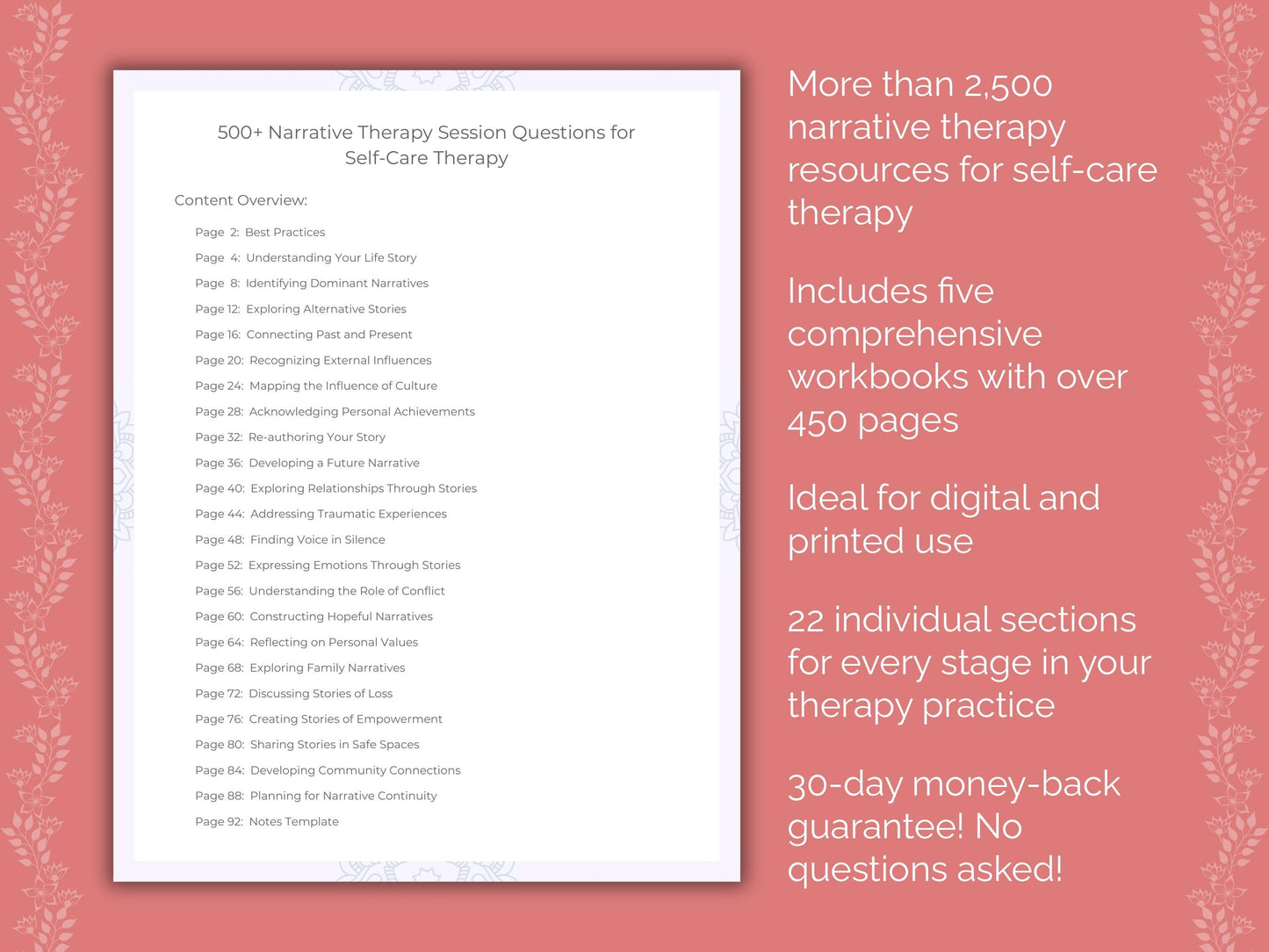 Self-Care Narrative Therapy Therapist Worksheets