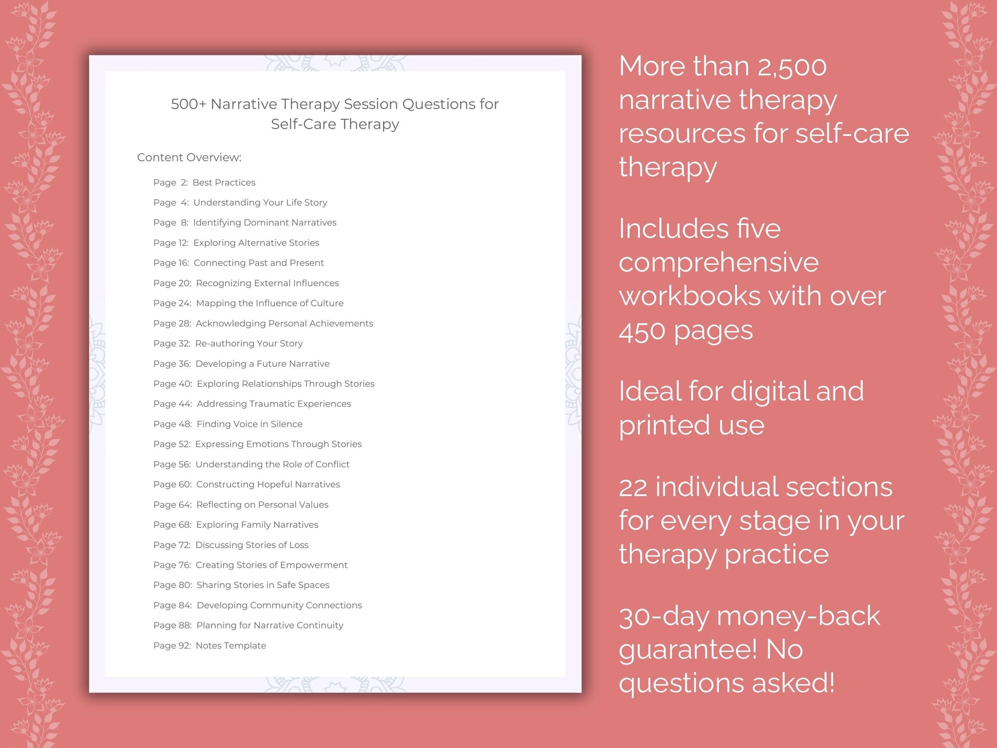 Self-Care Narrative Therapy Therapist Worksheets