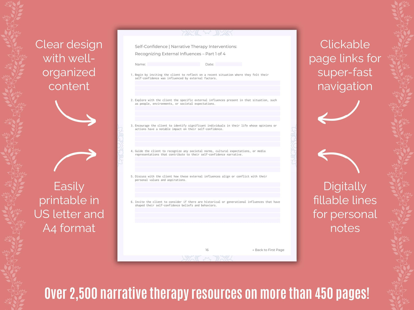 Self-Confidence Narrative Therapy Counseling Templates