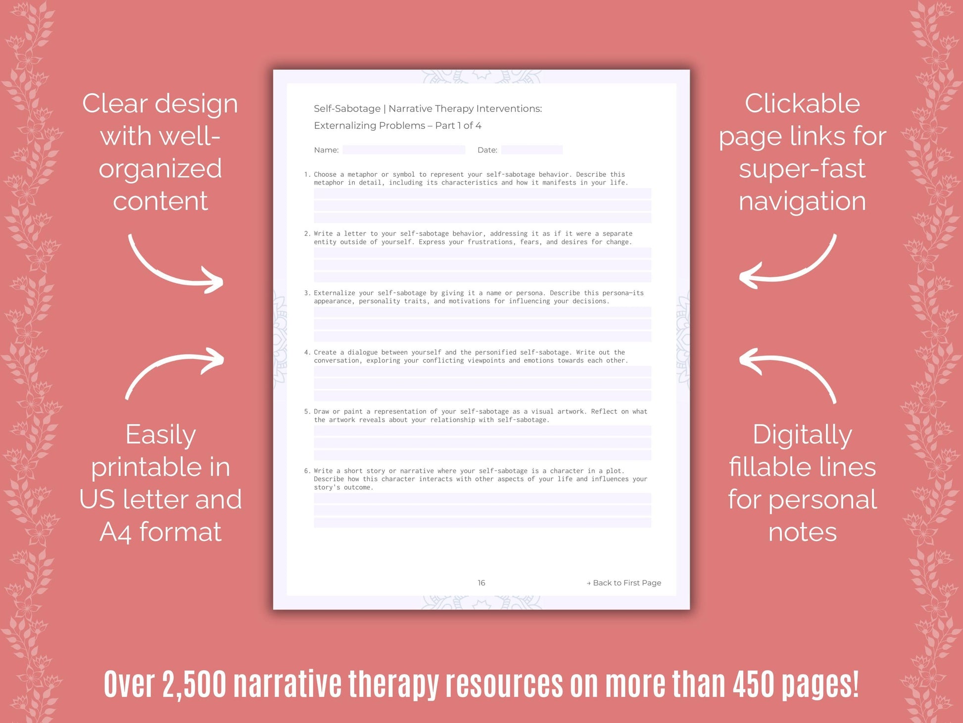 Self-Sabotage Narrative Therapy Counseling Templates