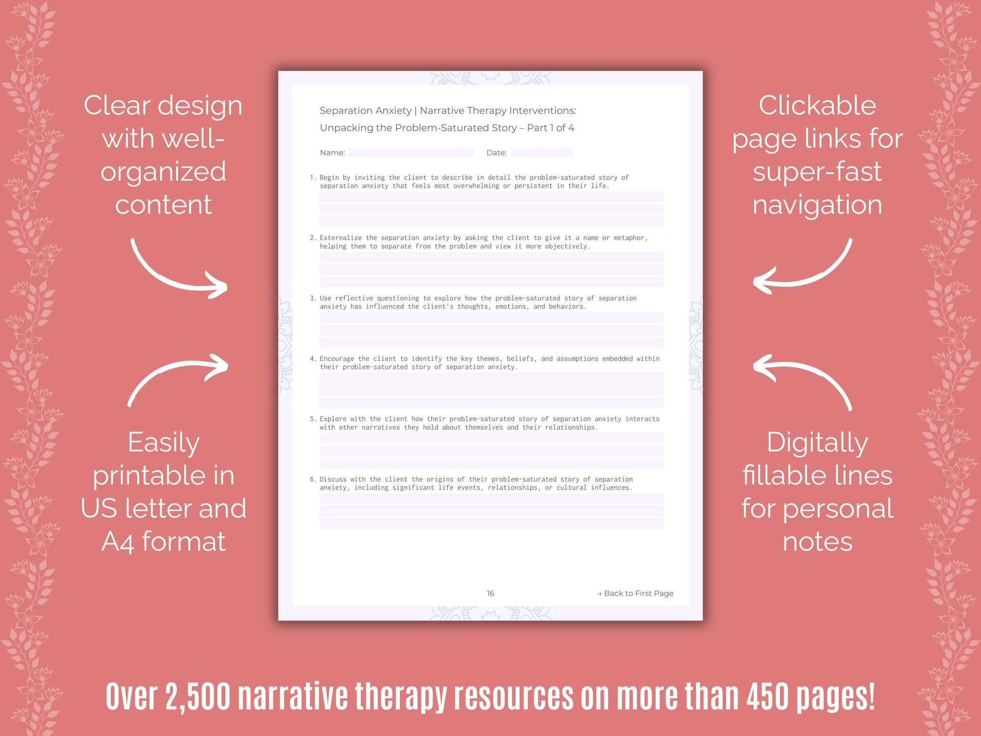 Separation Anxiety Narrative Therapy Counseling Templates