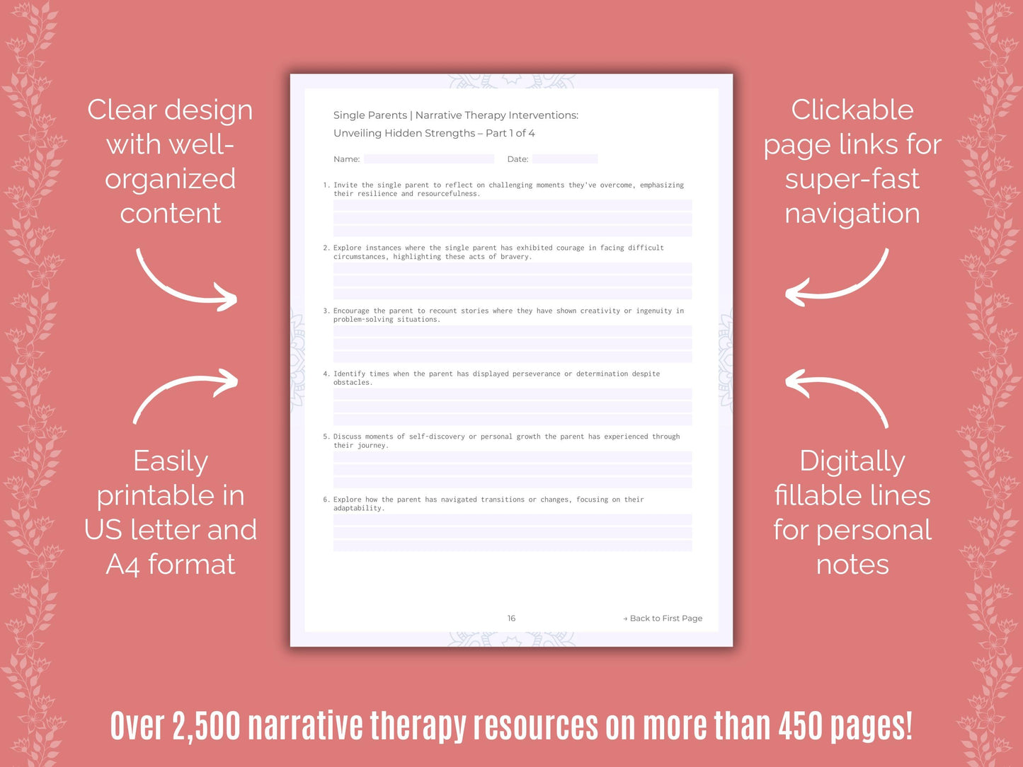 Single Parents Narrative Therapy Counseling Templates