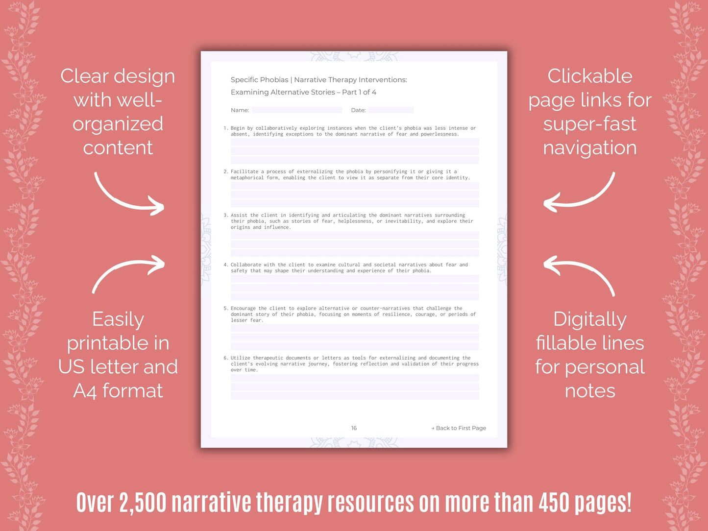 Specific Phobias Narrative Therapy Counseling Templates