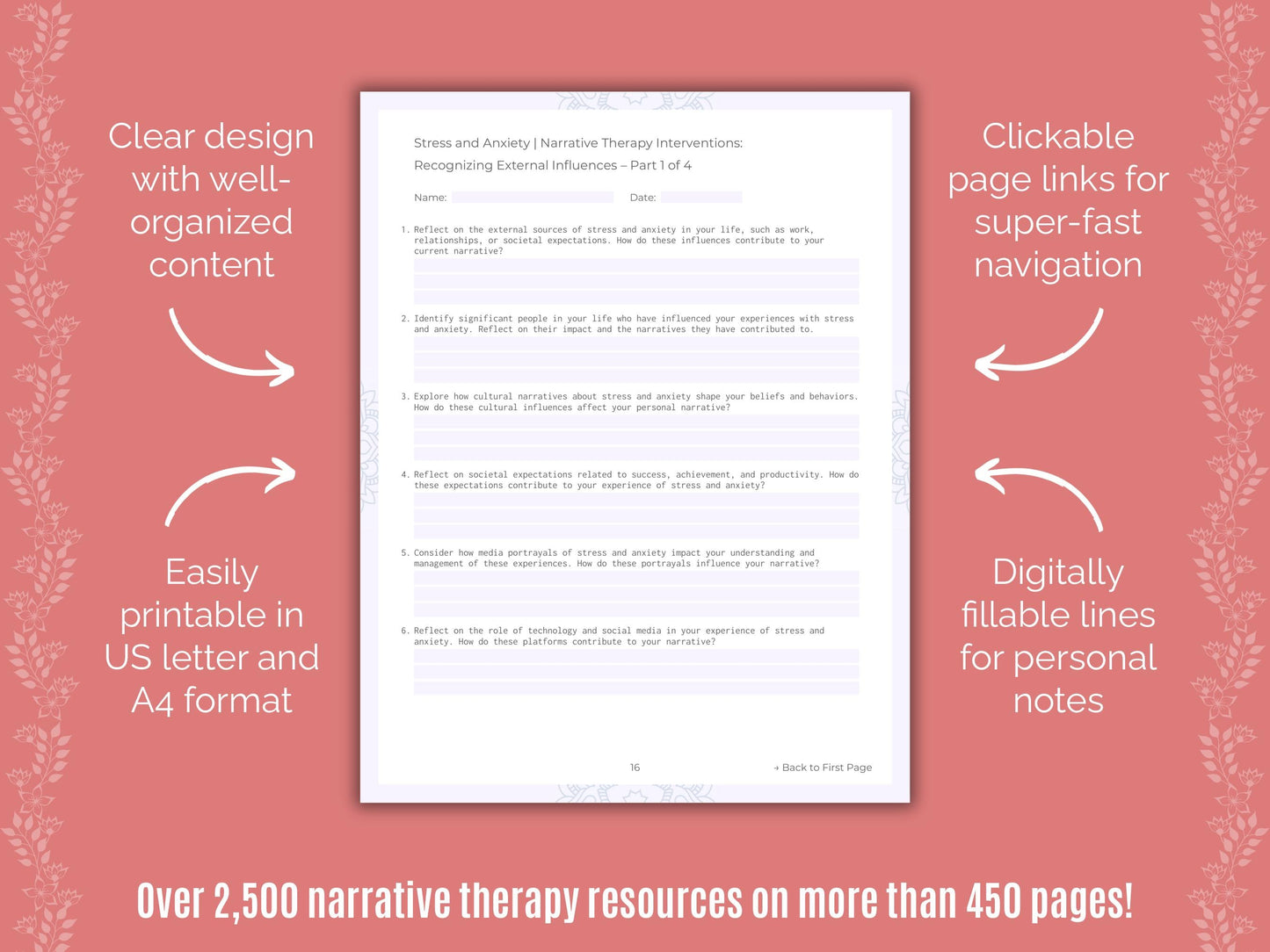 Stress and Anxiety Narrative Therapy Counseling Templates