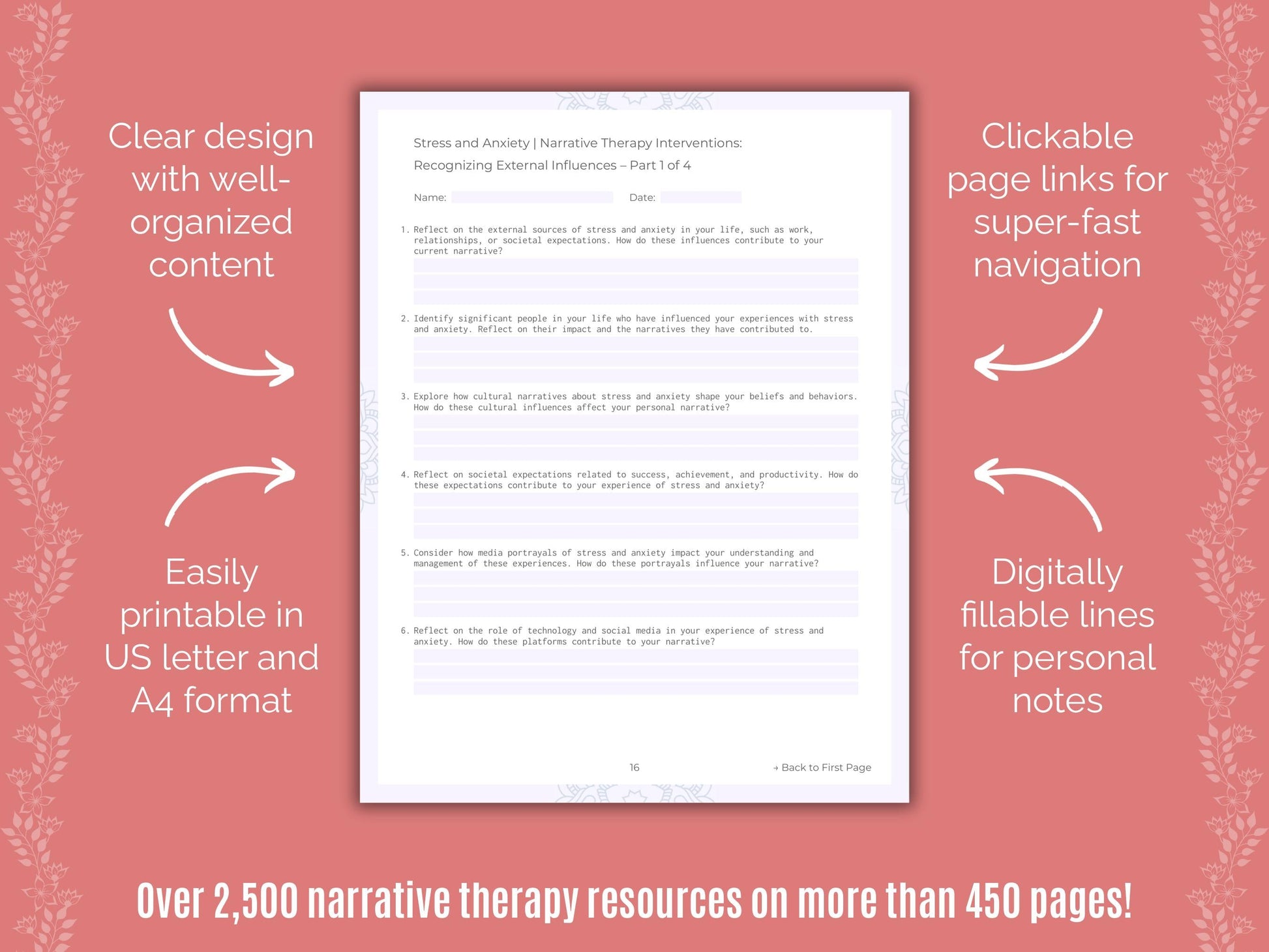 Stress and Anxiety Narrative Therapy Counseling Templates