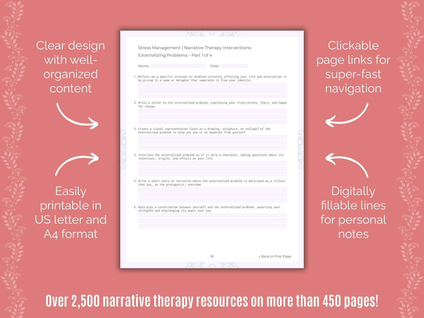 Stress Management Narrative Therapy Counseling Templates