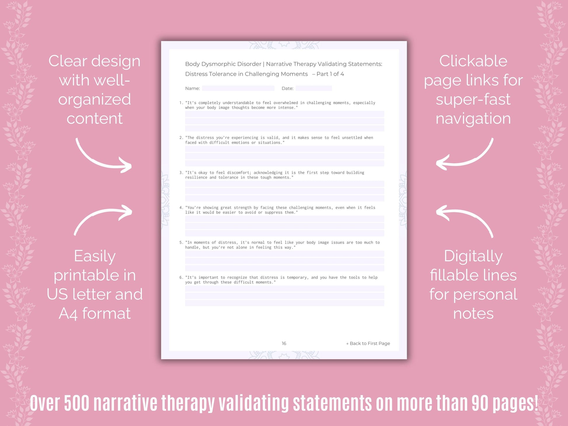 Body Dysmorphic Disorder (BDD) Narrative Therapy Counseling Templates