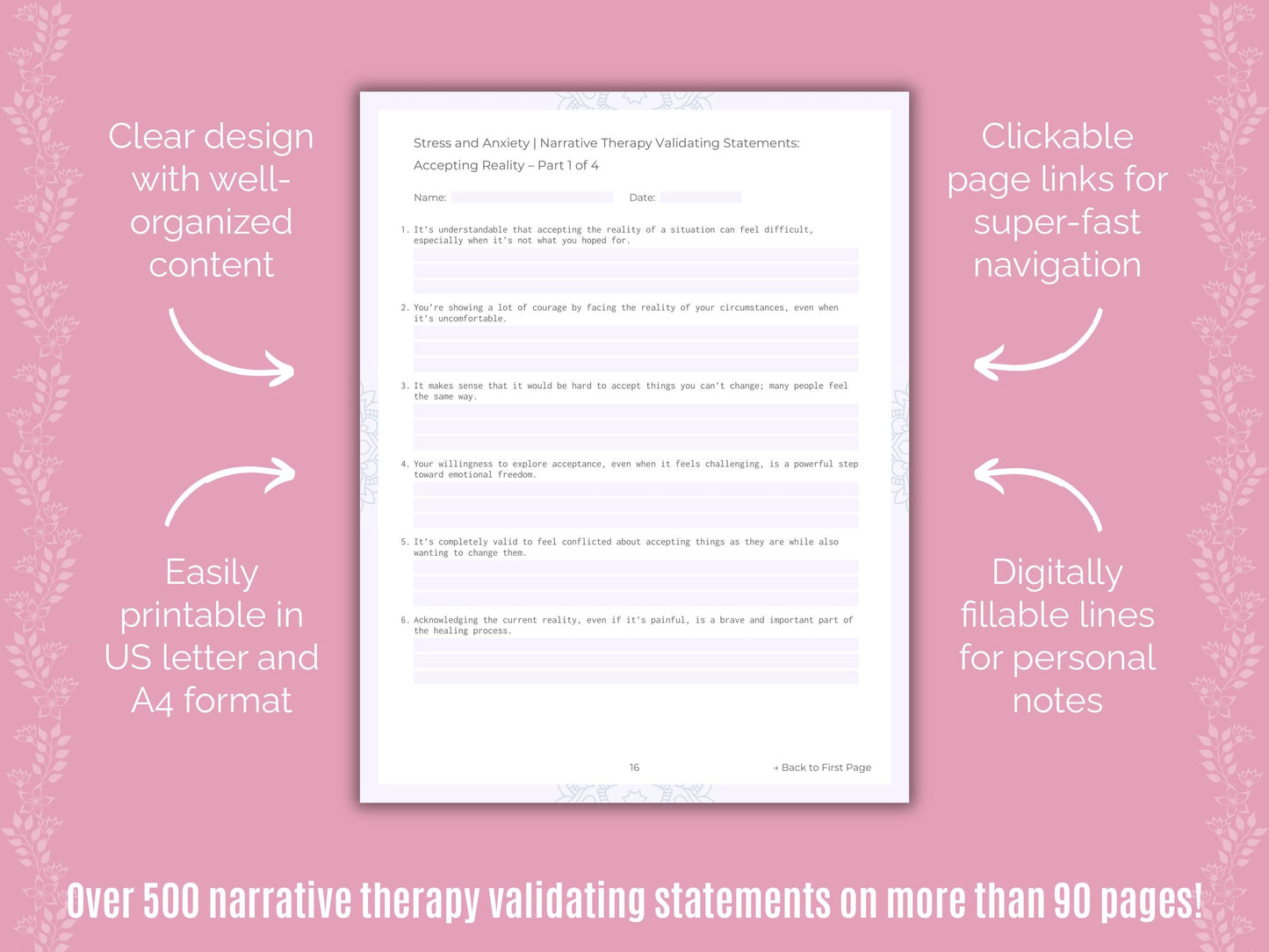 Stress and Anxiety Narrative Therapy Counseling Templates