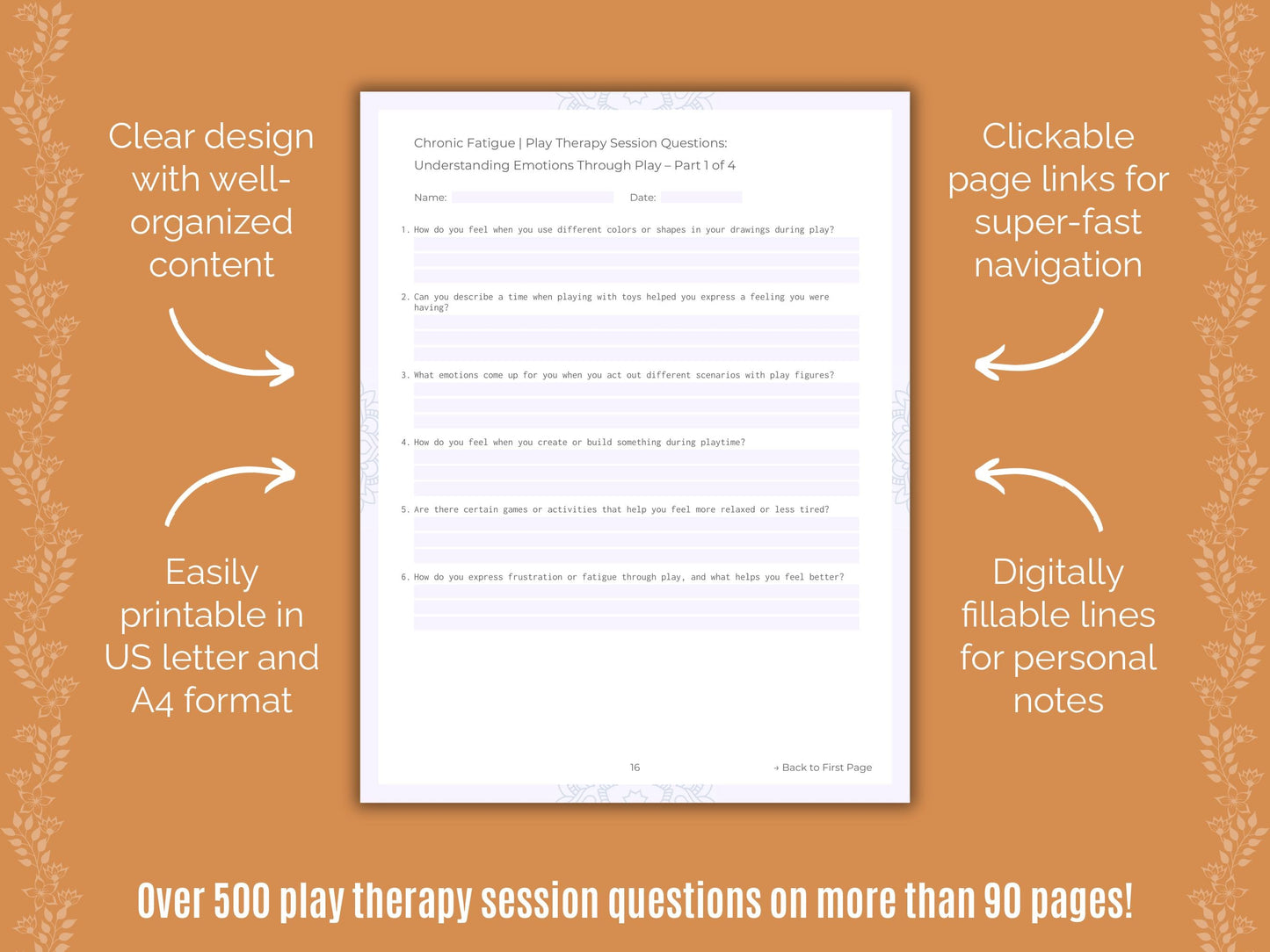 Chronic Fatigue Play Therapy Counseling Templates