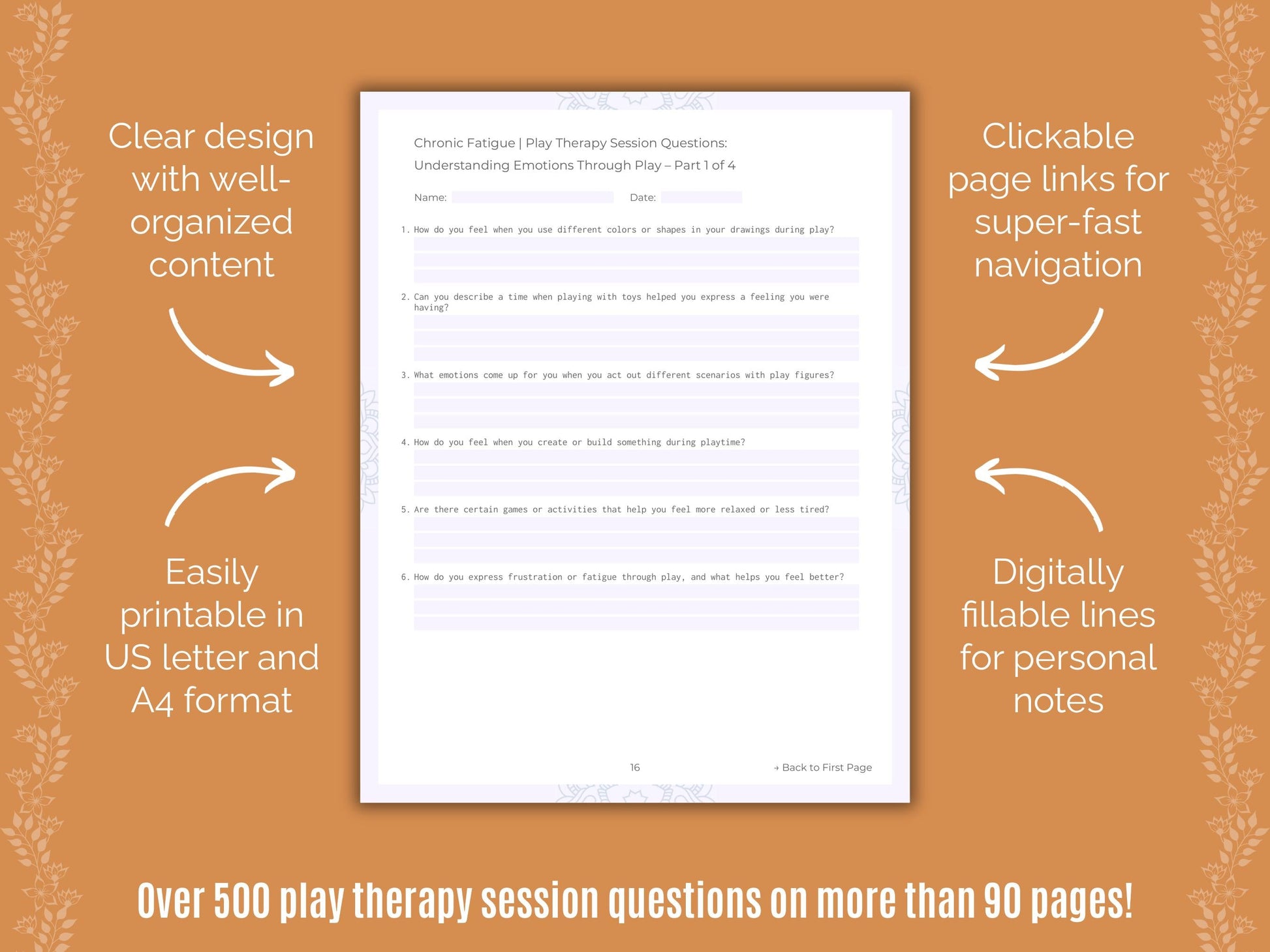 Chronic Fatigue Play Therapy Counseling Templates