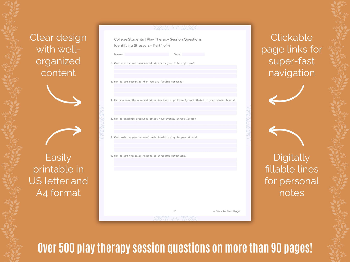 College Students Play Therapy Counseling Templates