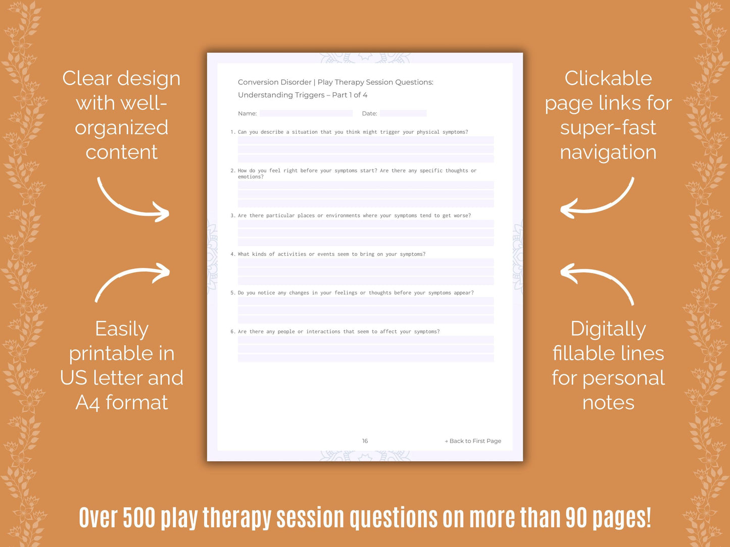 Conversion Disorder Play Therapy Counseling Templates