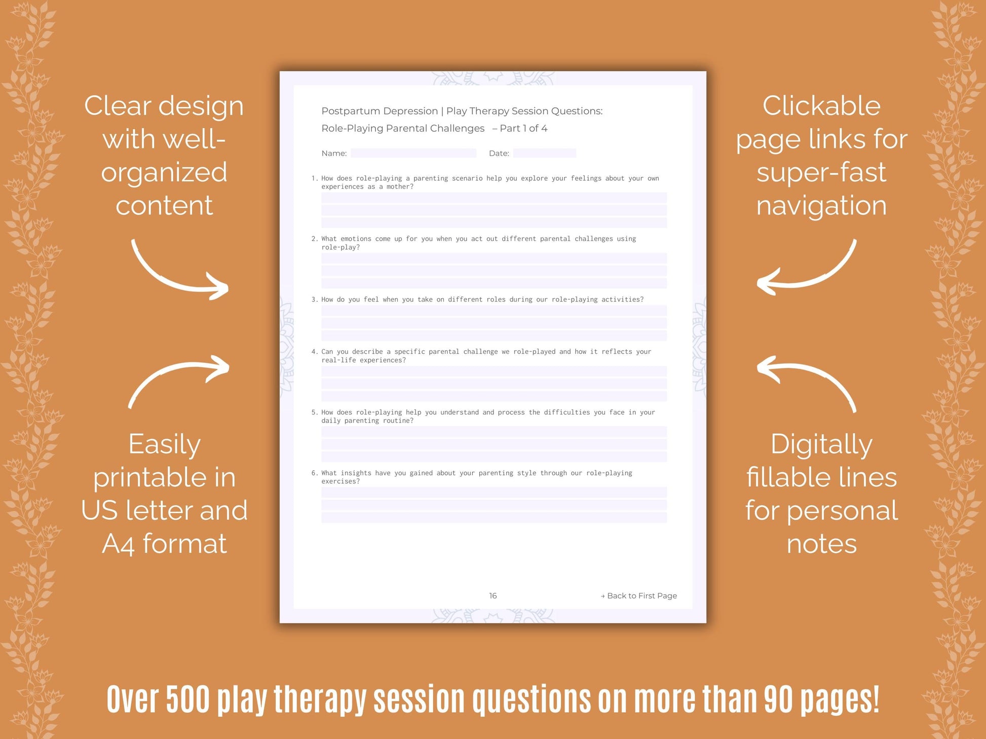 Postpartum Depression Play Therapy Counseling Templates