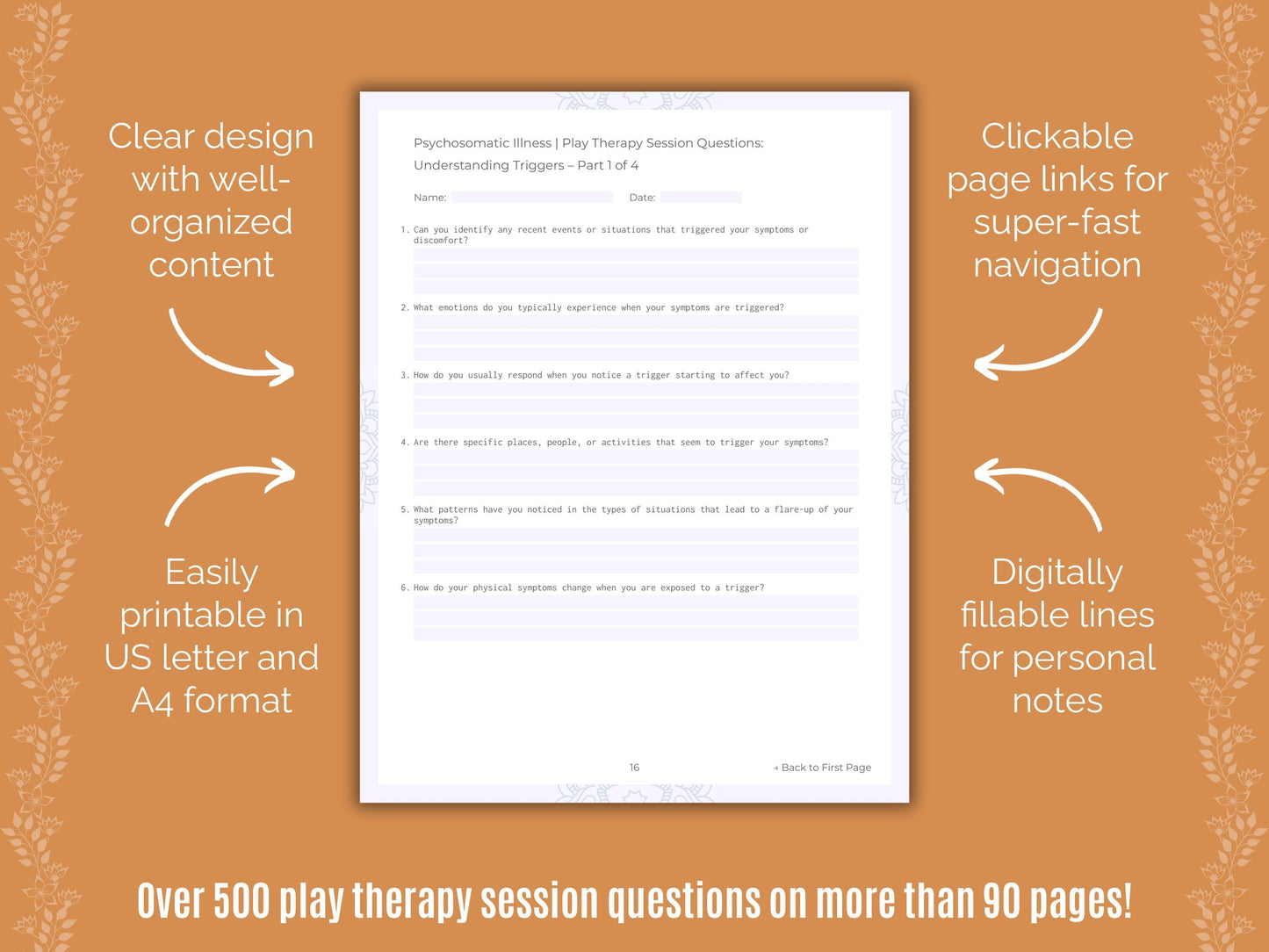 Psychosomatic Illness Play Therapy Counseling Templates