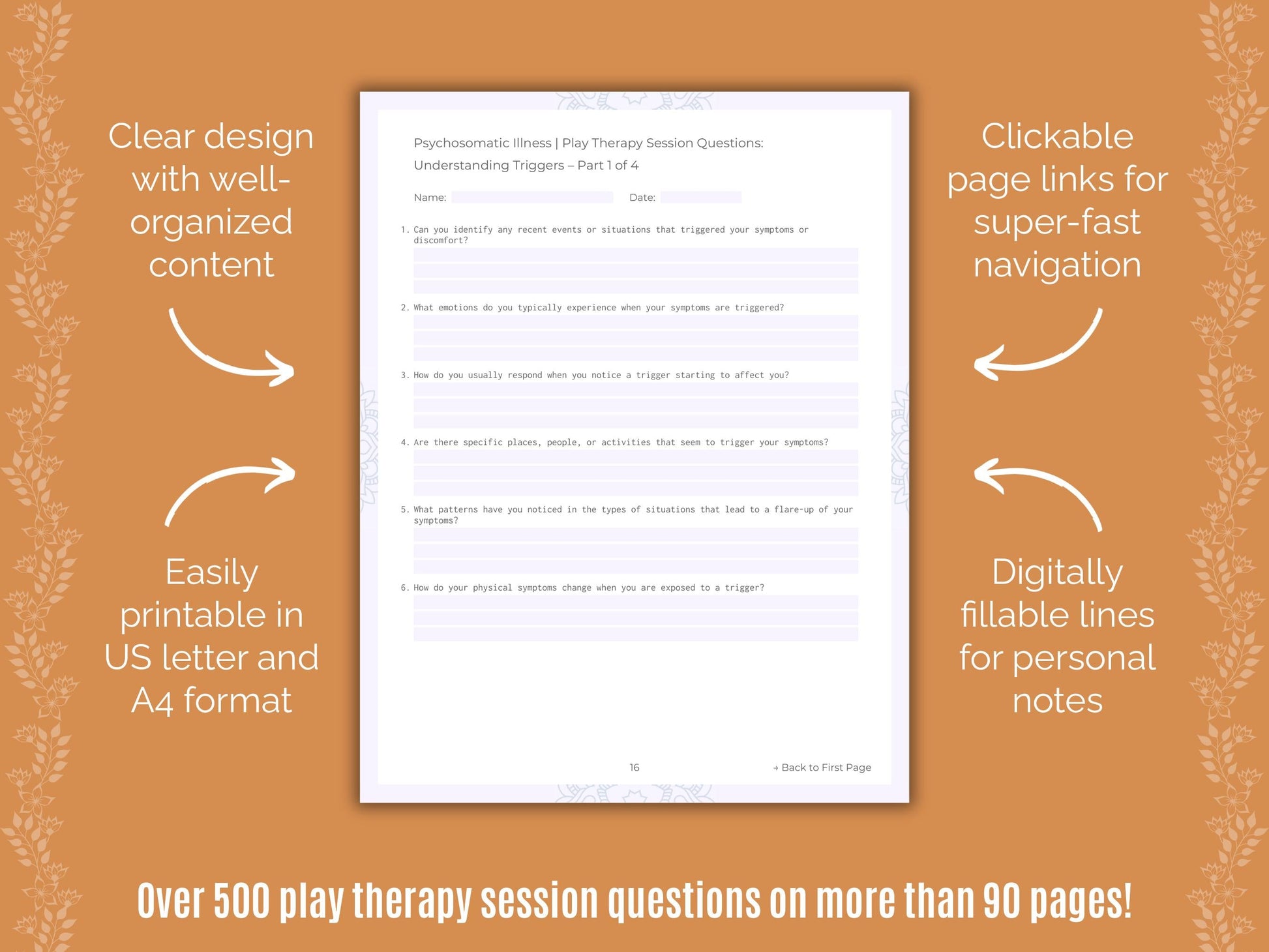 Psychosomatic Illness Play Therapy Counseling Templates