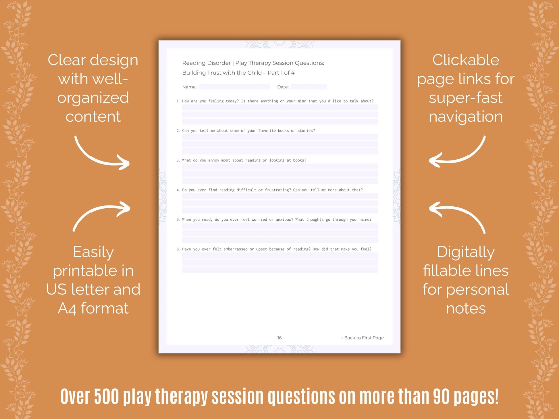 Reading Disorder Play Therapy Counseling Templates