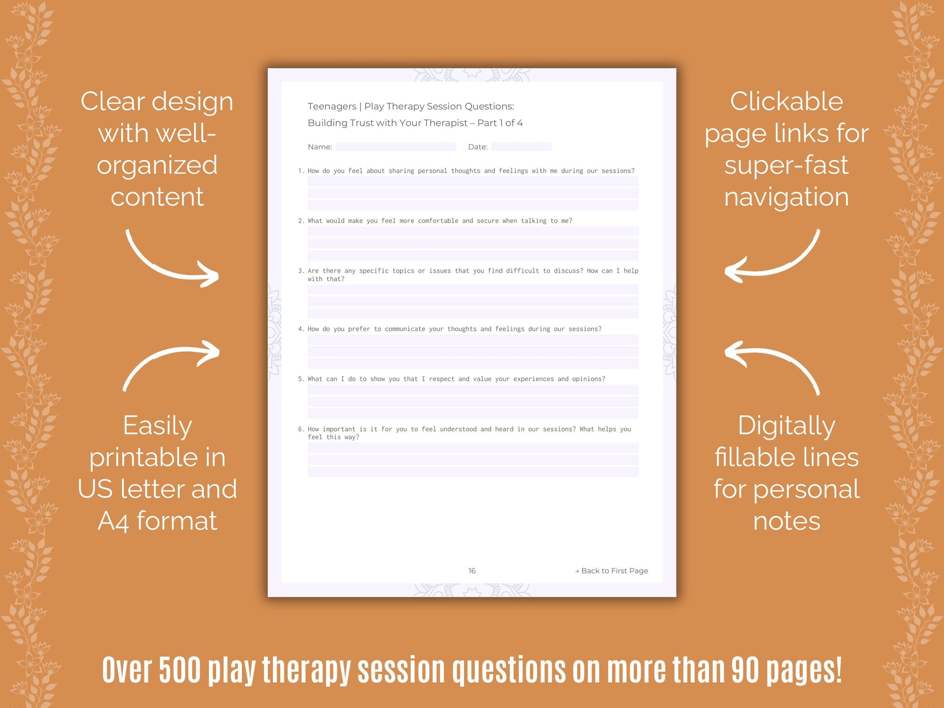 Teenagers Play Therapy Counseling Templates