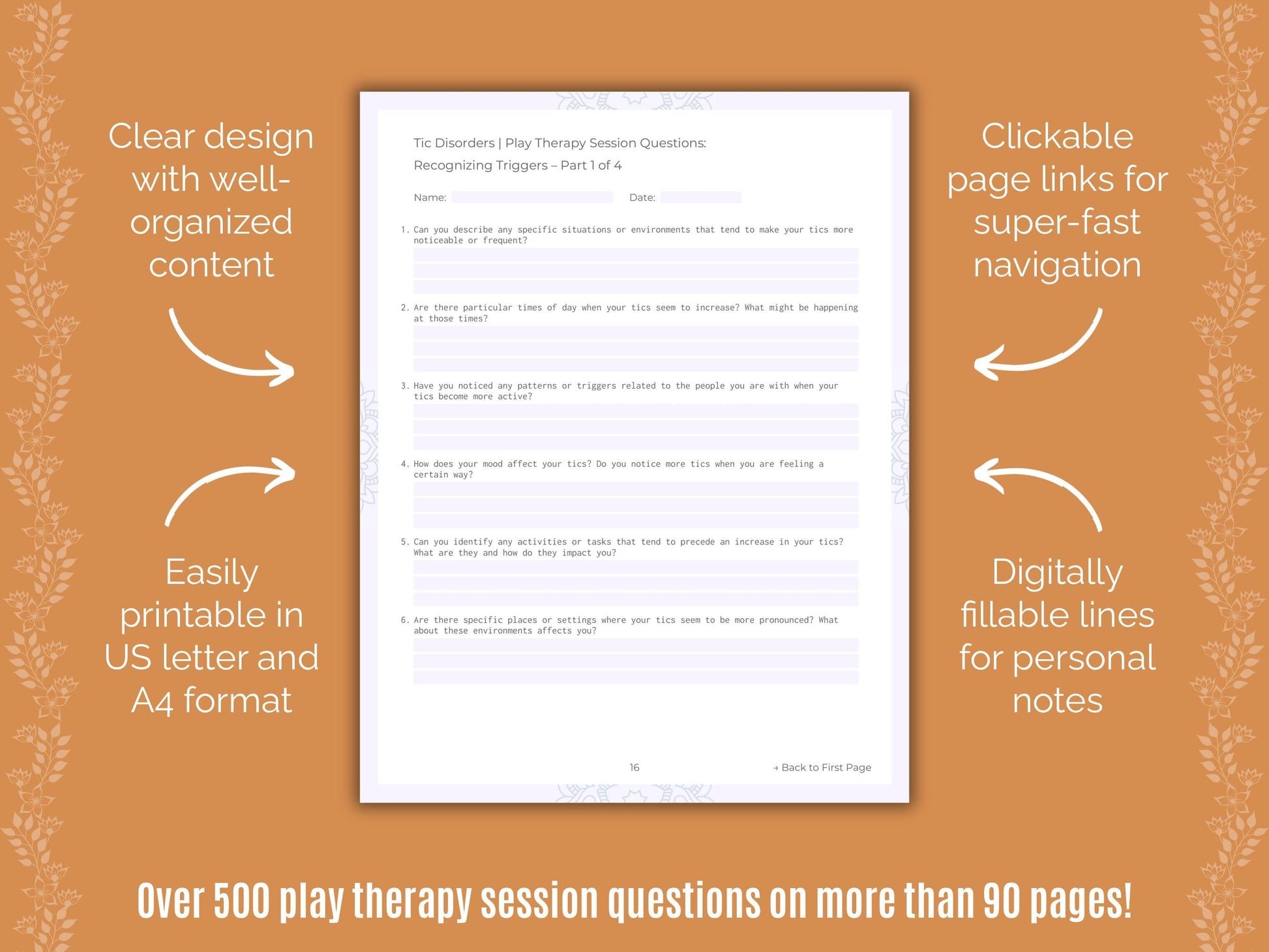 Tic Disorders Play Therapy Counseling Templates