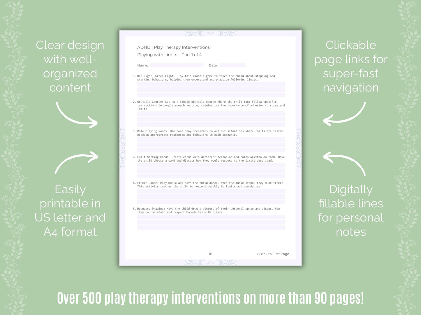 ADHD Play Therapy Counseling Templates