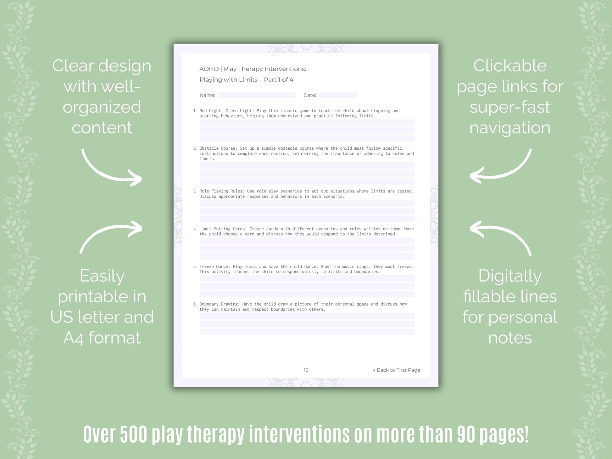 ADHD Play Therapy Counseling Templates