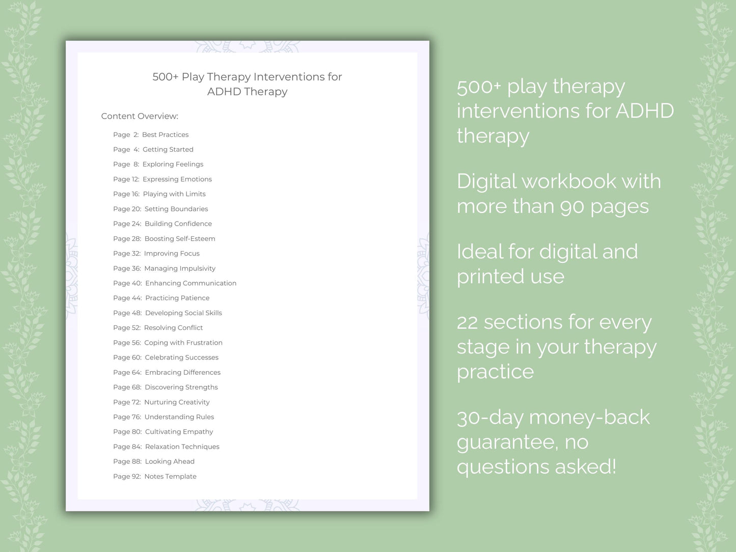 ADHD Play Therapy Therapist Worksheets