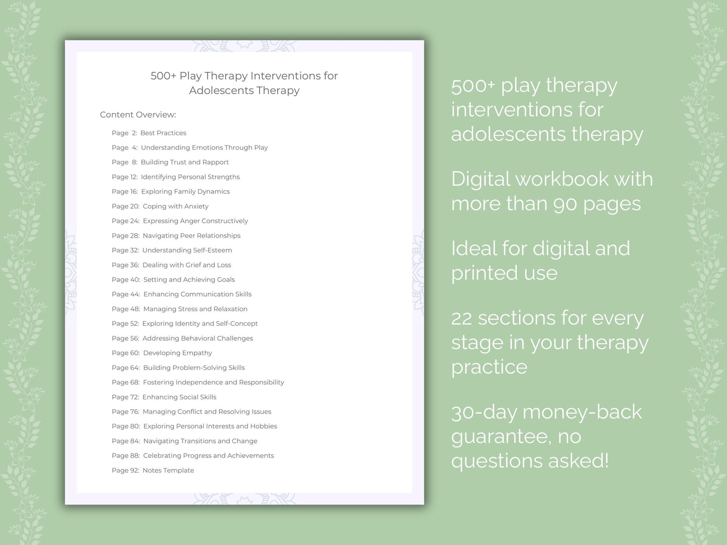 Adolescents Play Therapy Therapist Worksheets