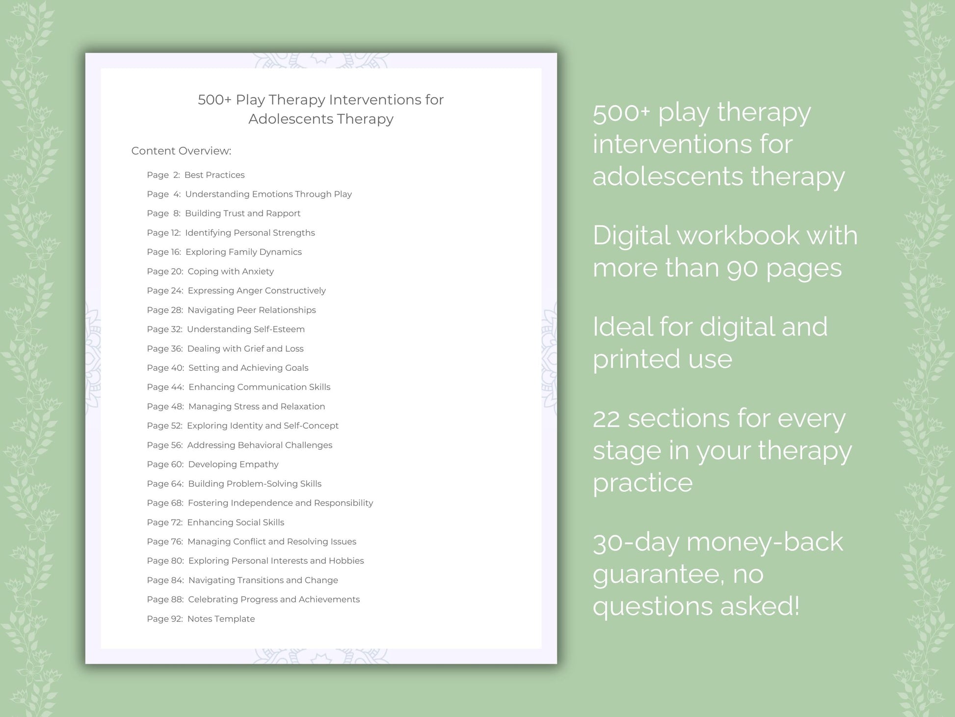 Adolescents Play Therapy Therapist Worksheets