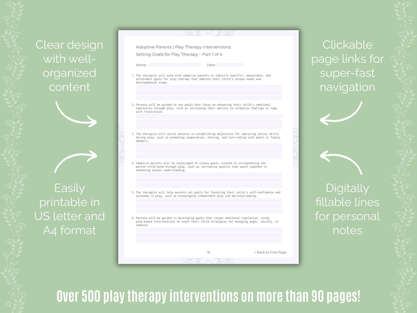 Adoptive Parents Play Therapy Counseling Templates